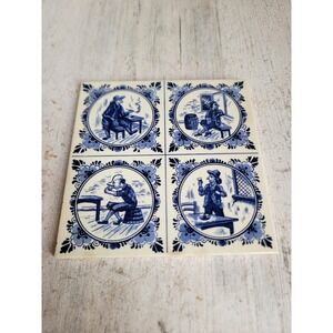 Vintage Delft Holland worker square tile home decor blue scenic ceramic